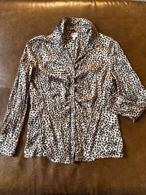 Armani Collezioni Brown and Cream Polka Dot Button-Down Top